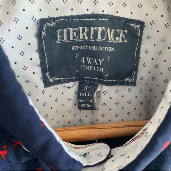 Report Collection Navy Flamingo Button Front Short Sleeve Shirt - Picture 9 of 13